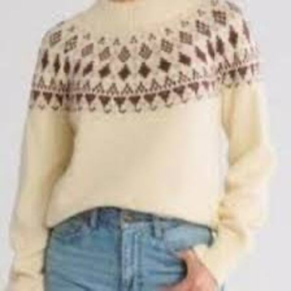Melrose And Market NWT Brown Fair Isle Sweater Sz M Mock Neck Pullover Holidays - Picture 1 of 6